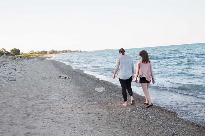 Students walking along Lake Michigan